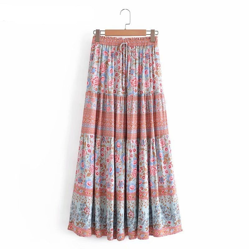 Boho Pleated High Waist Maxi Skirt