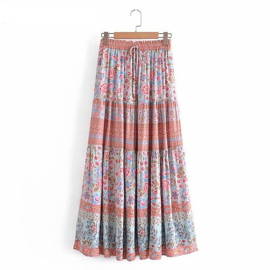 Boho Pleated High Waist Maxi Skirt