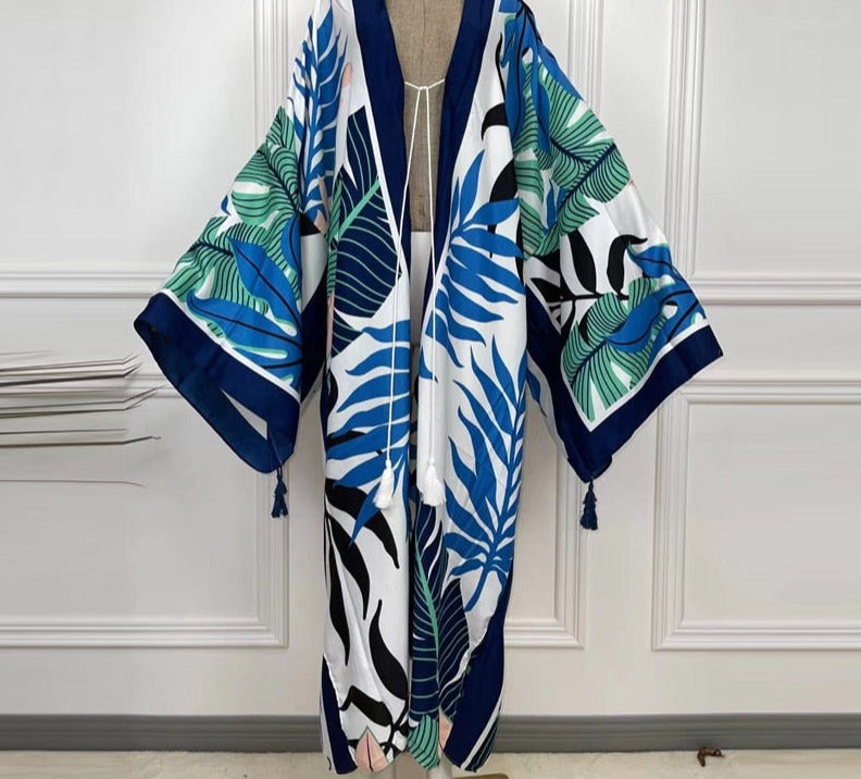 Boho Cotton Self Belted Tunic Kimono Wrap Dress