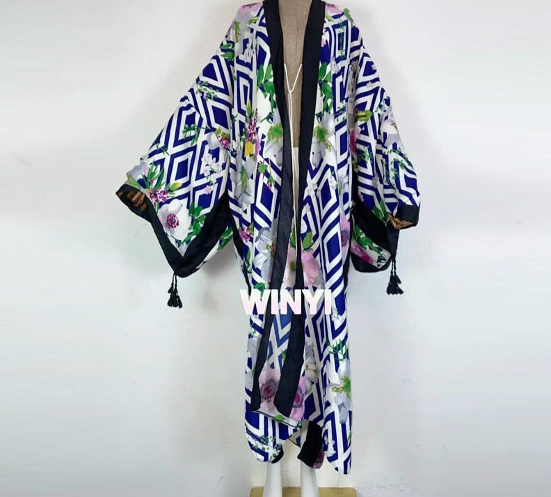 Boho Cotton Self Belted Tunic Kimono Wrap Dress