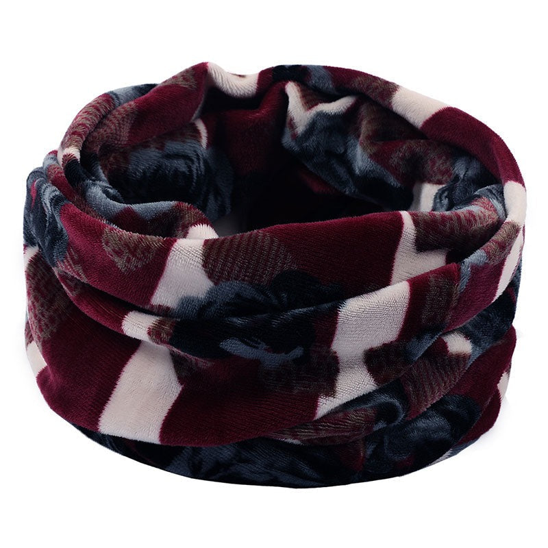 Wool Snood Knitted Winter Warm Plaid Print Chunky Neck Scarf