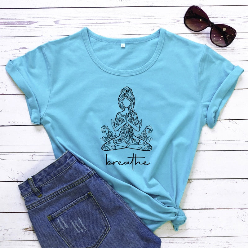 Breathe Meditation Namaste Yoga Workout Graphic Tshirt
