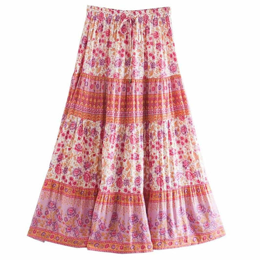 Boho A-Line Elastic Waist Long Skirt