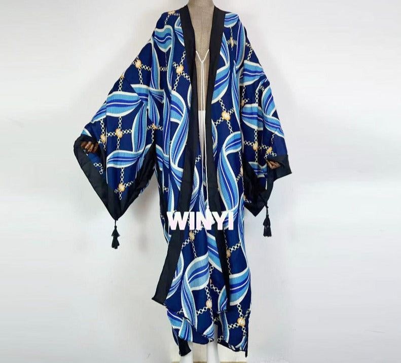 Boho Cotton Self Belted Tunic Kimono Wrap Dress