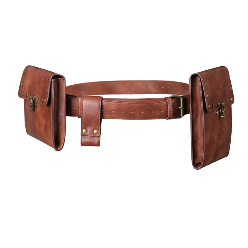 Vintage Waterproof Leather Double Leather Waist Pack  Bag