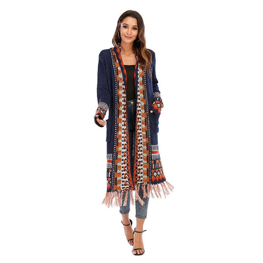 Ethnic Style Vintage Knitted Long Cardigan