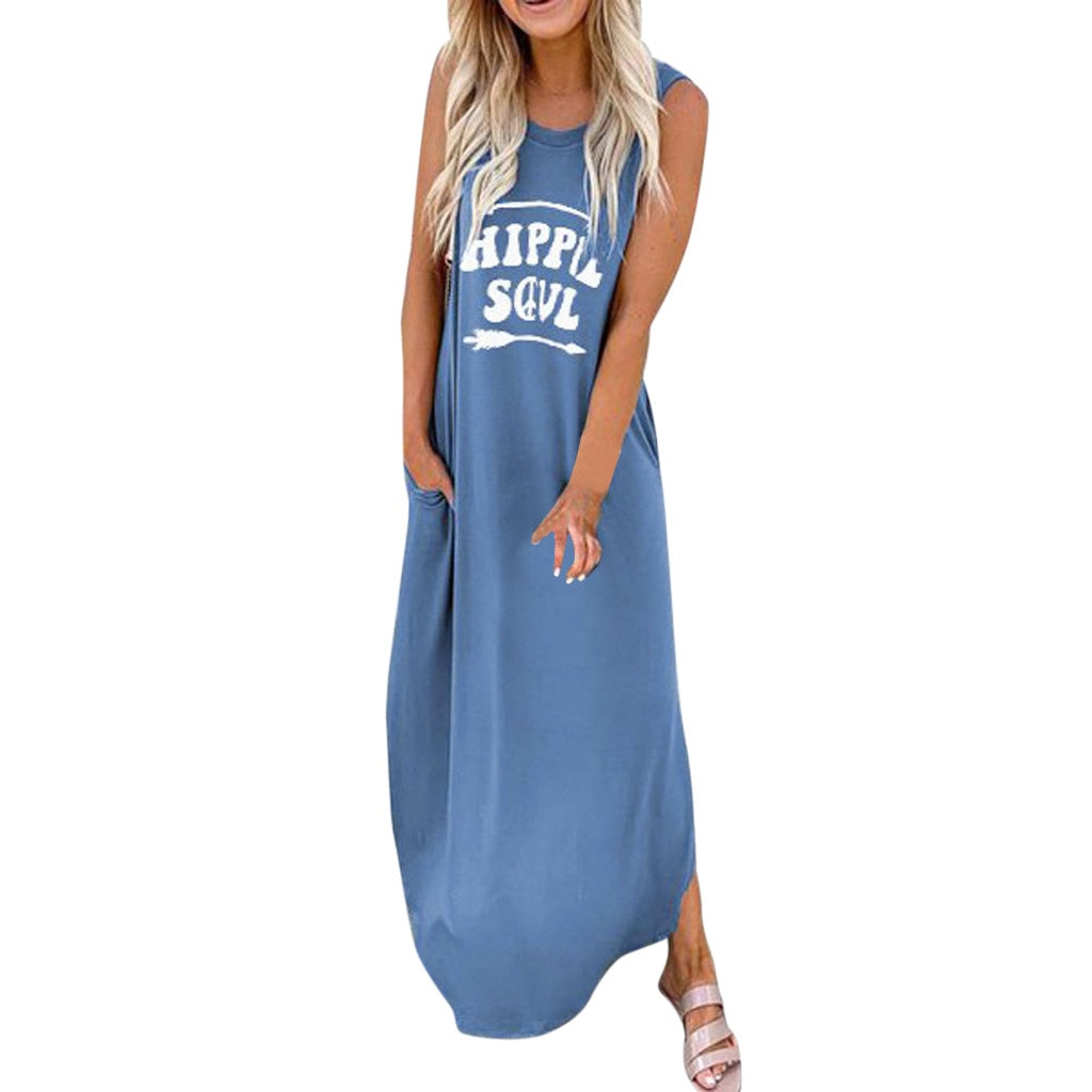 Casual Loose Muticolor Straight Long Maxi Summer Dress