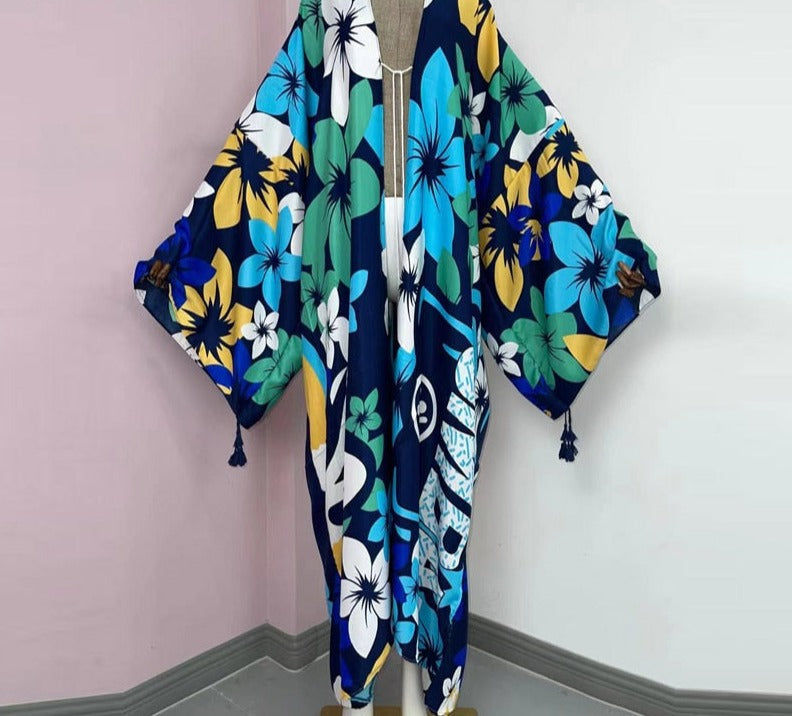 Boho Cotton Self Belted Tunic Kimono Wrap Dress