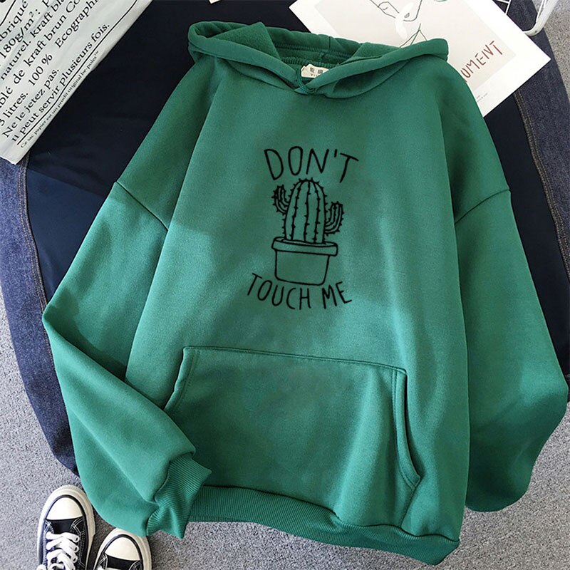 Cactus Printed Casual Winter Plus Size Hooded Sweatshirt