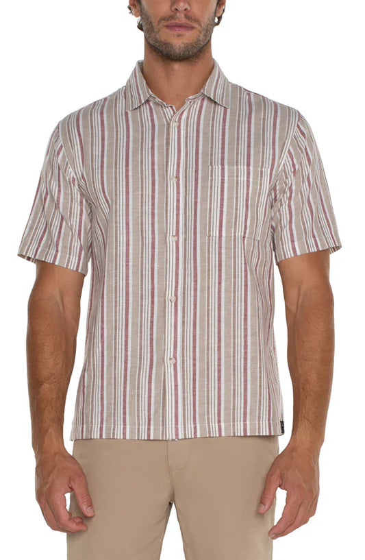 Short Sleeve Button Up Shirt in Khaki Nantucket Red