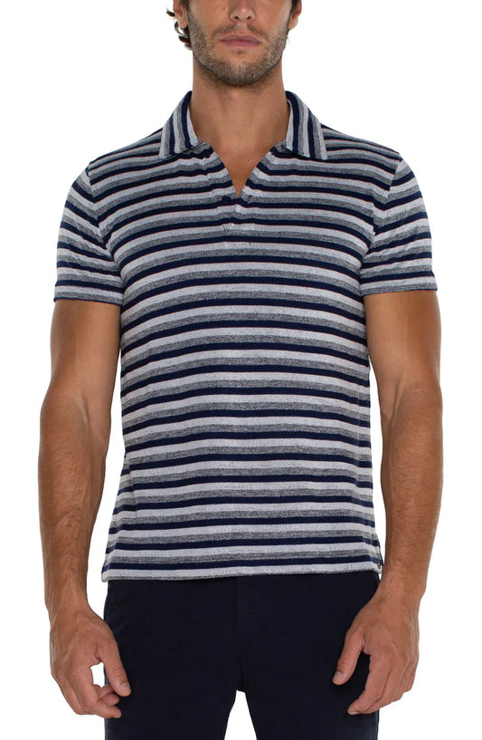 Short Sleeve Polo in Navy White Stripe