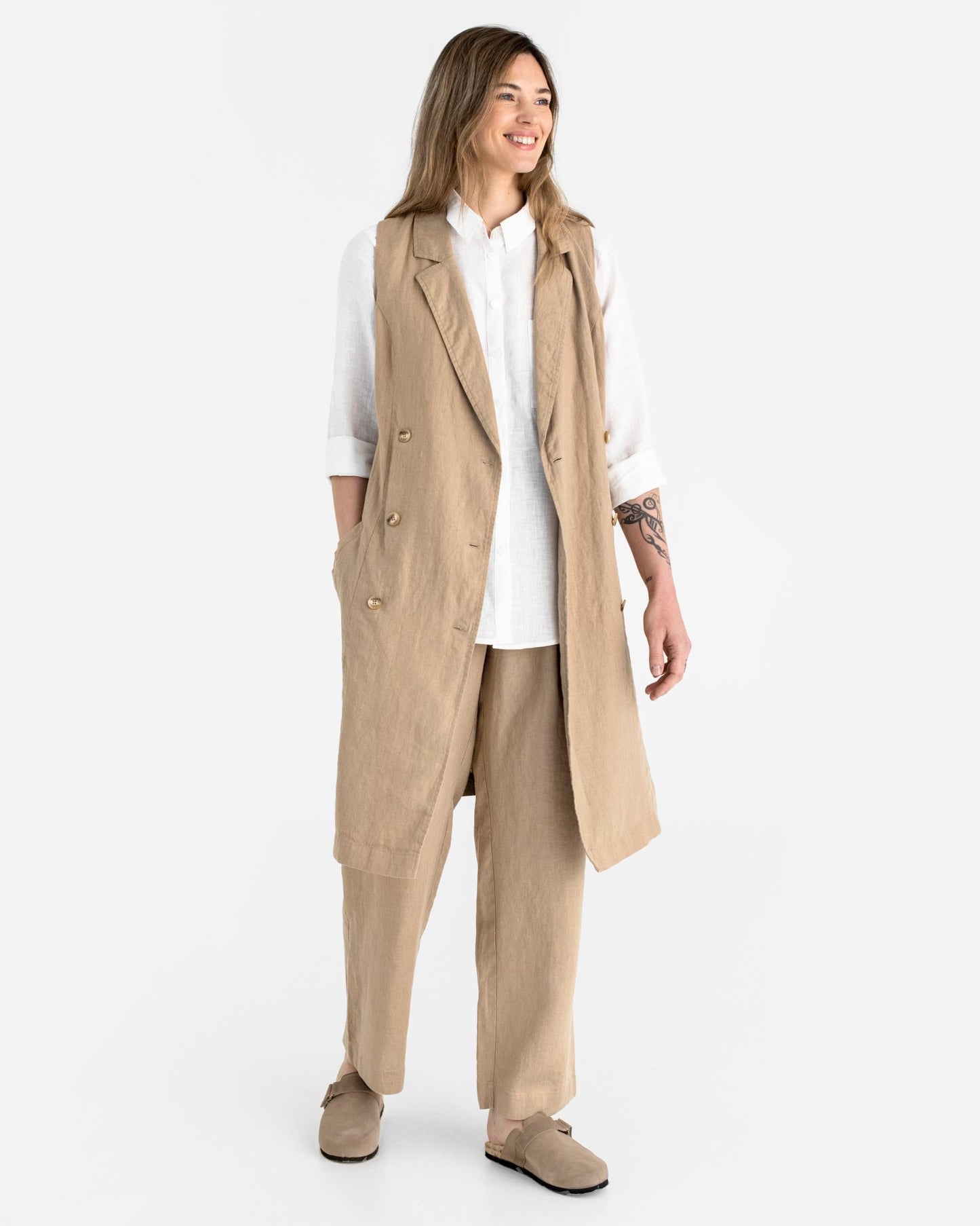 Trench linen dress LISBON in Wheat