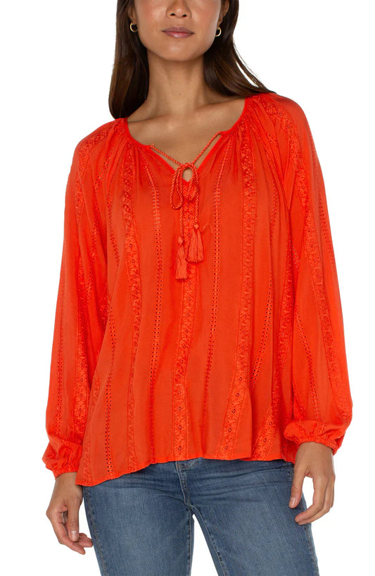Embroidered Shirred Blouse