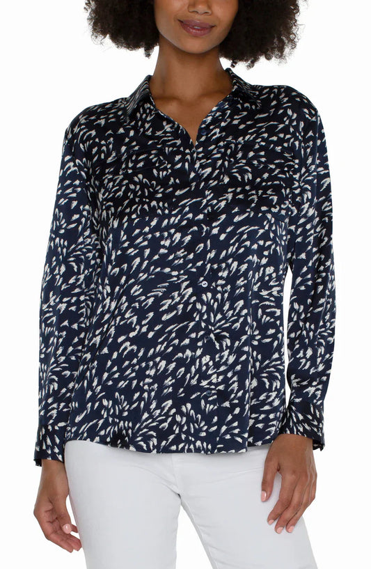 Woven Blouse with Pocket in Blue