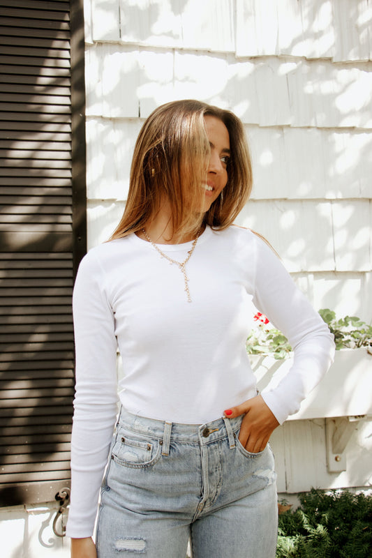 Long Sleeve Crew Neck in White - Madison's Niche