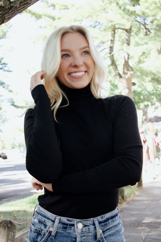 Long Sleeve Turtle Neck Tee in Black - Madison's Niche