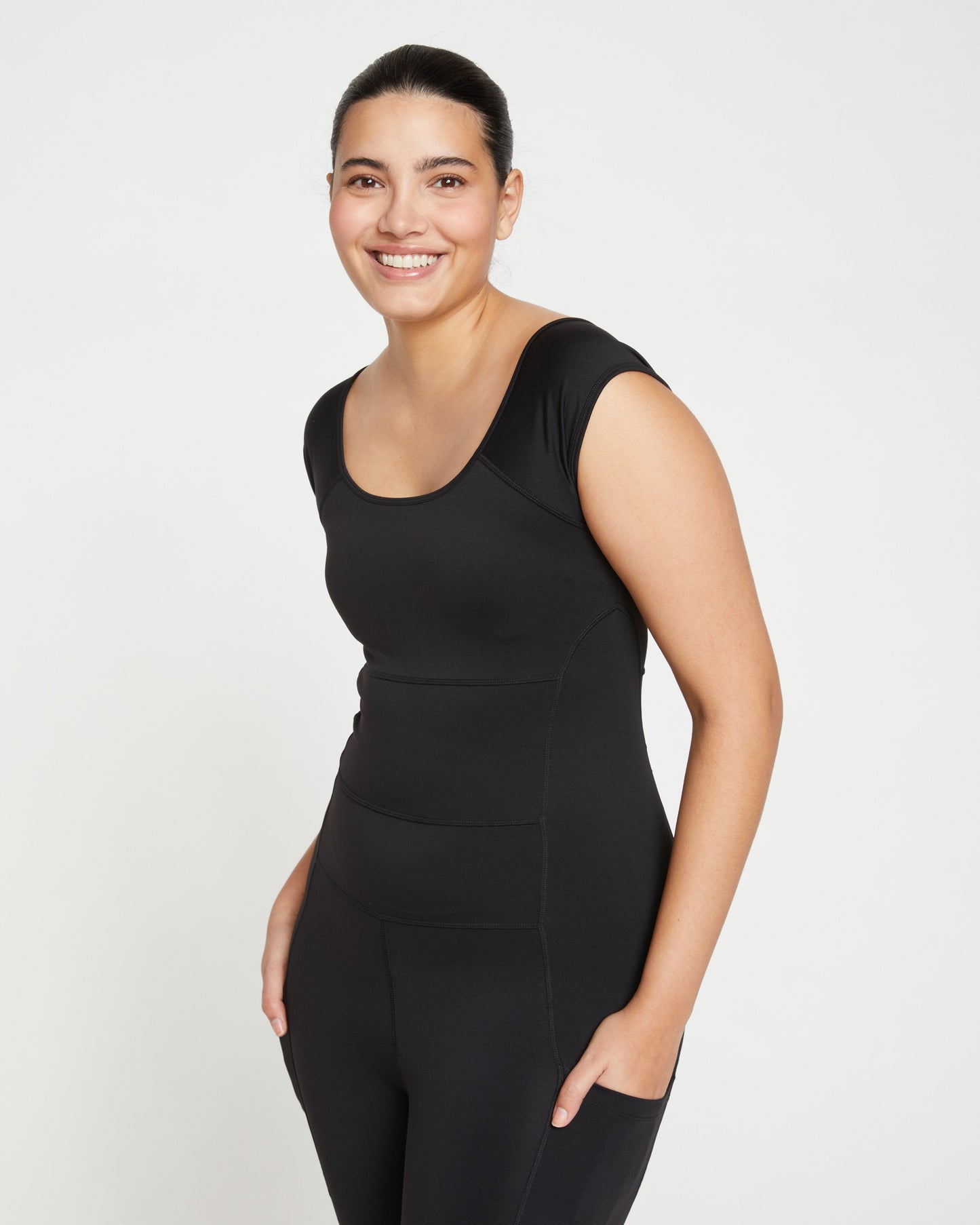 Next-to-Naked Cap Sleeve Bodysuit - Black