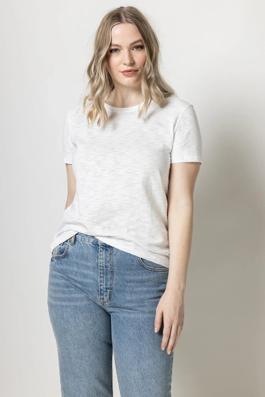 Crew Neck Back Seam Tee in White