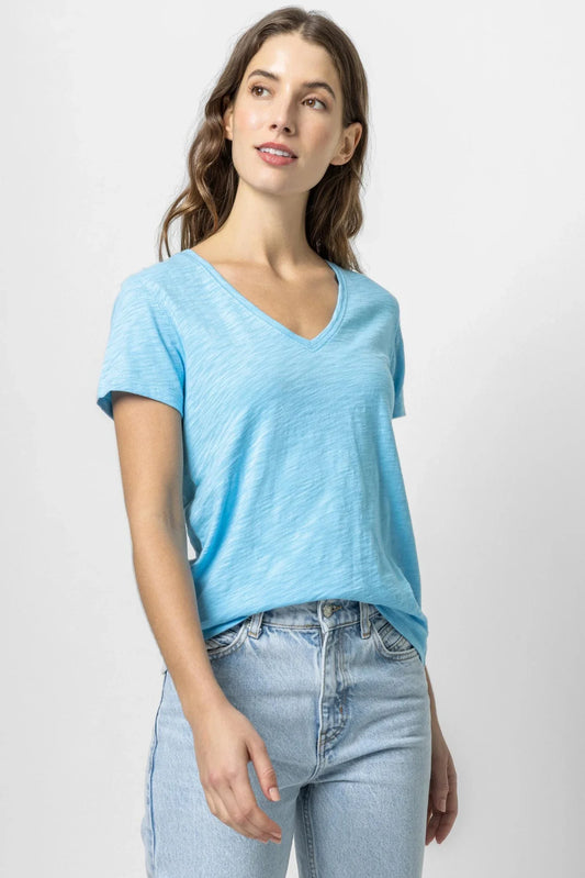 V-Neck Back Seam Tee in Aruba