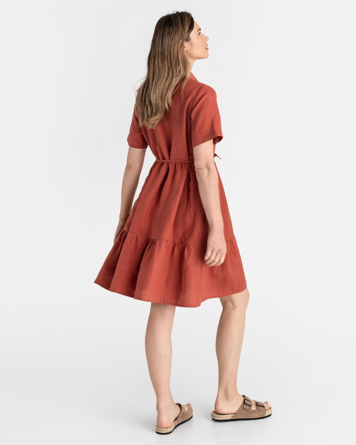 Tiered linen dress PETRA in Clay