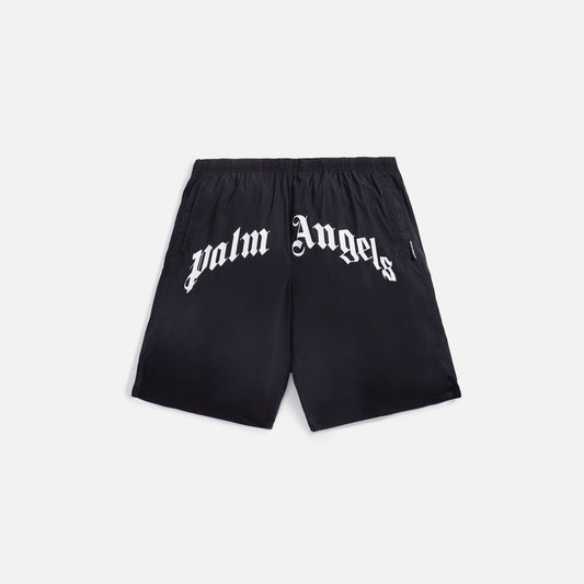 Palm Angels Curved Logo Swim Short - Black / White
