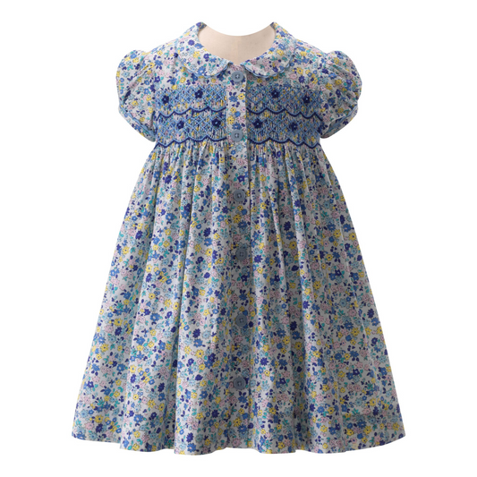 Pastel Floral Smocked Button Front Dress & Bloomers