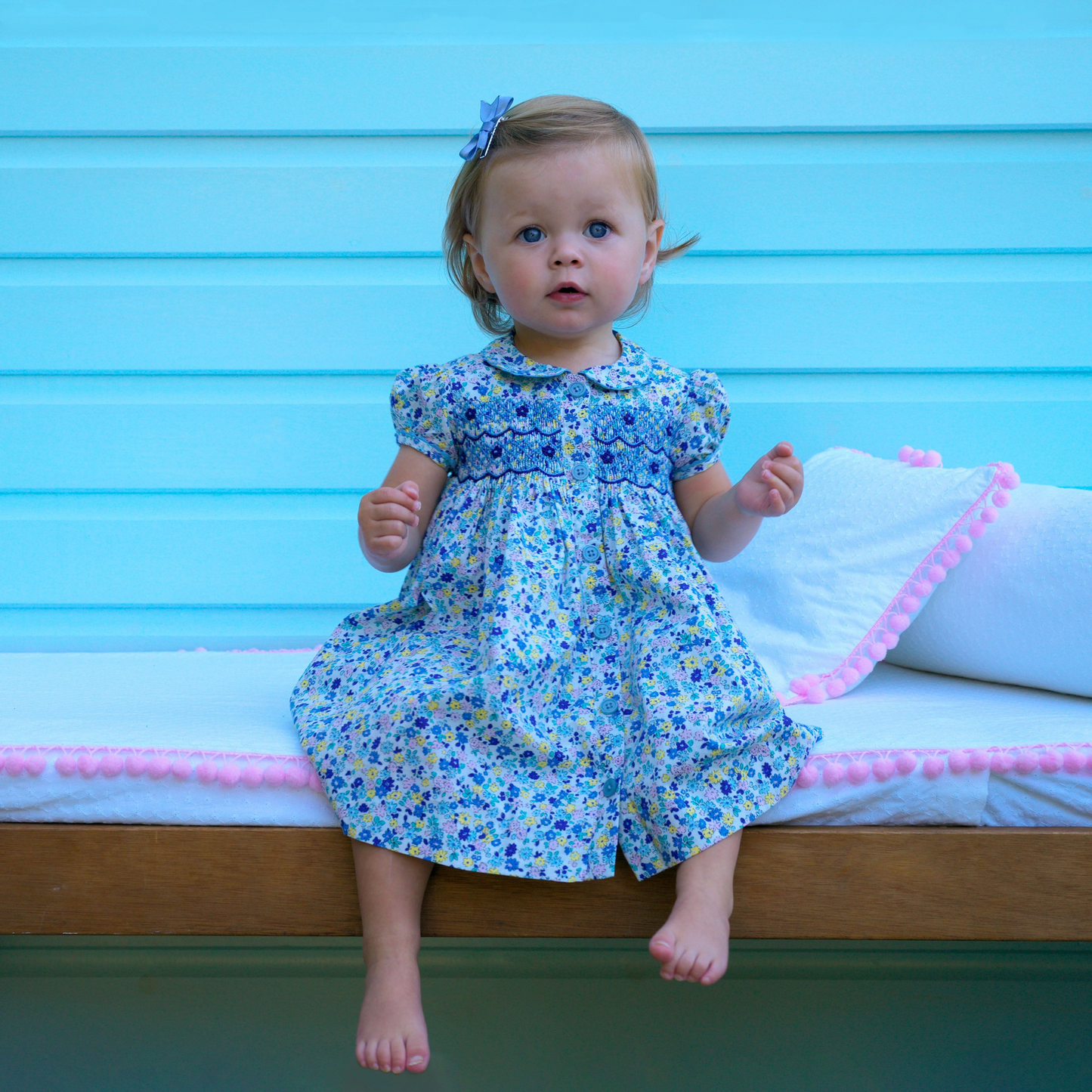 Pastel Floral Smocked Button Front Dress & Bloomers