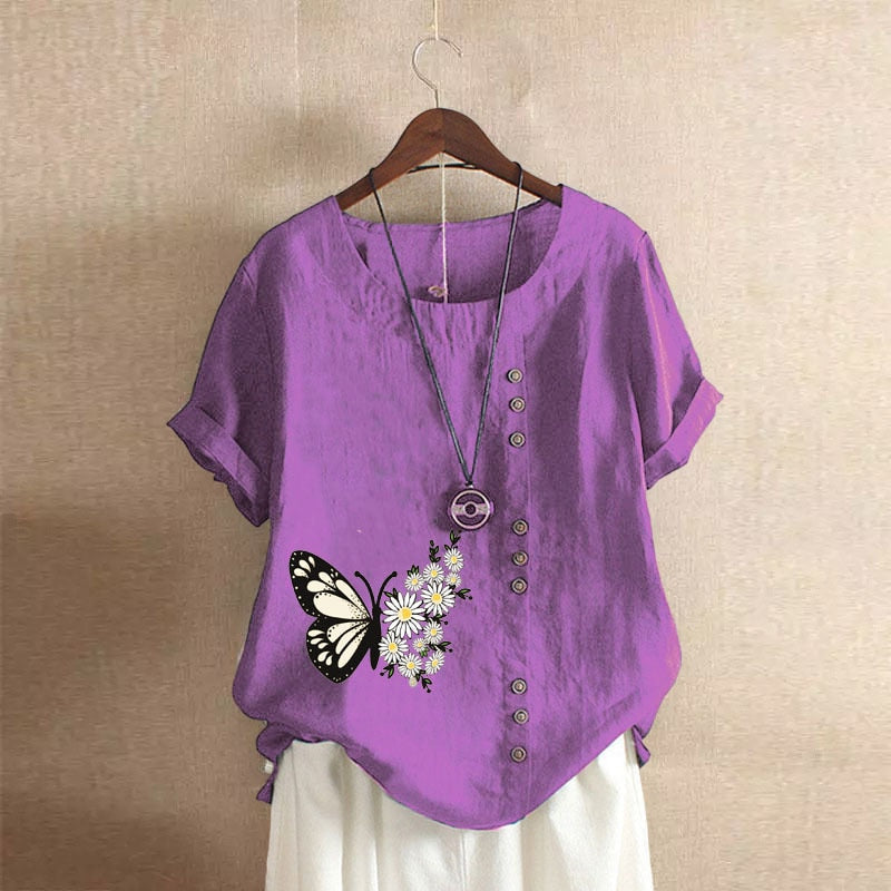 Summer Cotton Linen Femme Vetement Tshirt - size XXL