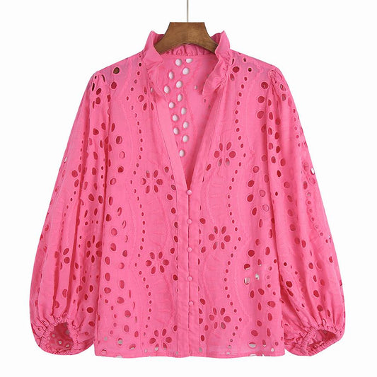 Hollow Out Embroidery Modern Lace Blouse