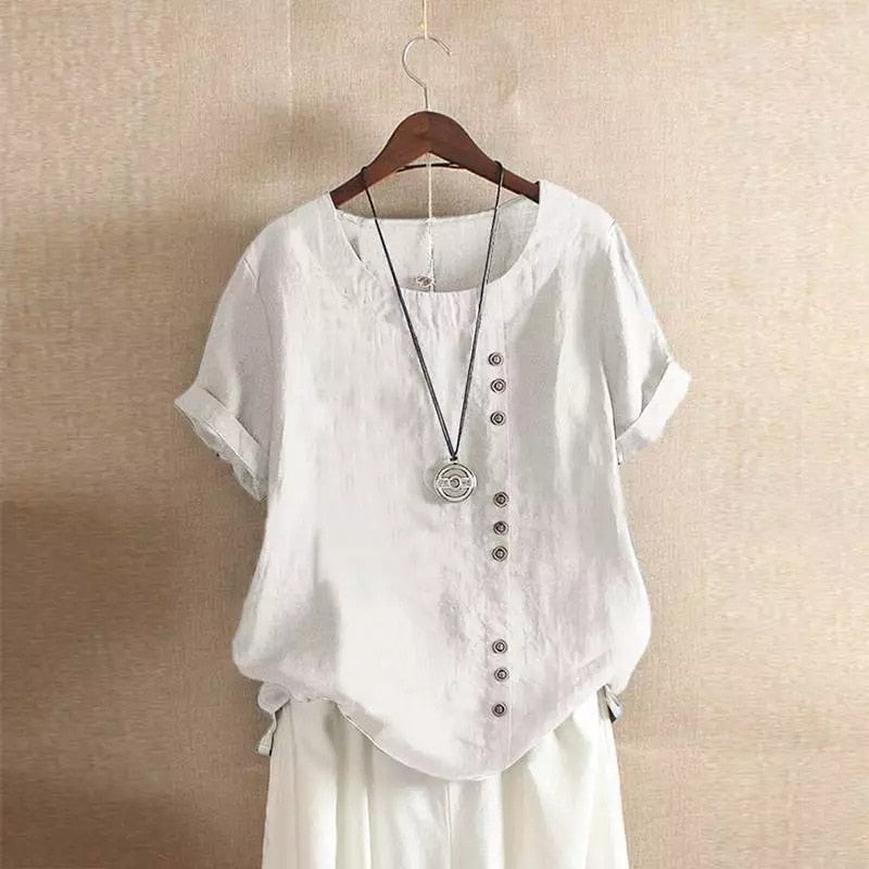 Summer Cotton Linen Femme Vetement Tshirt - size small