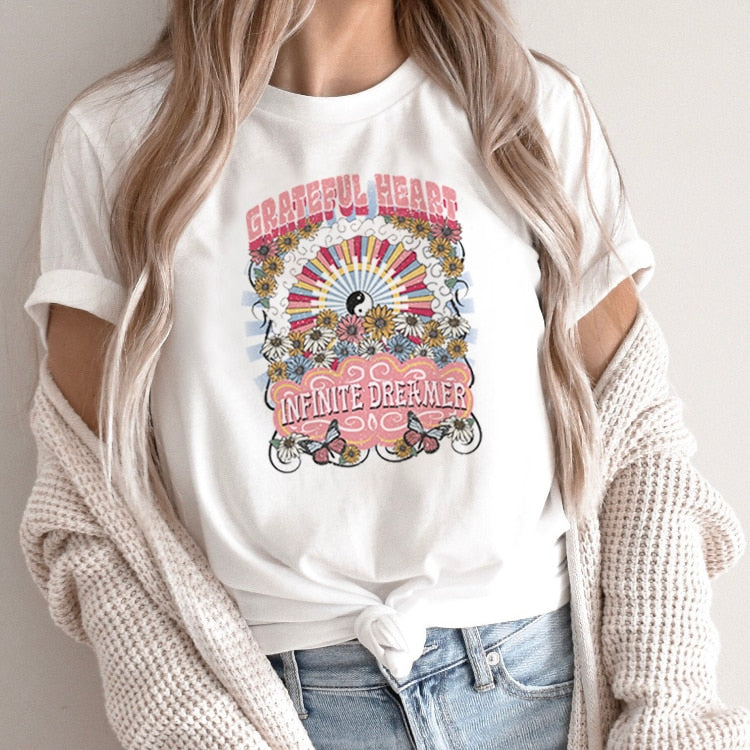 Casual Short Sleeve O Neck Graphic T-shirt - size Small