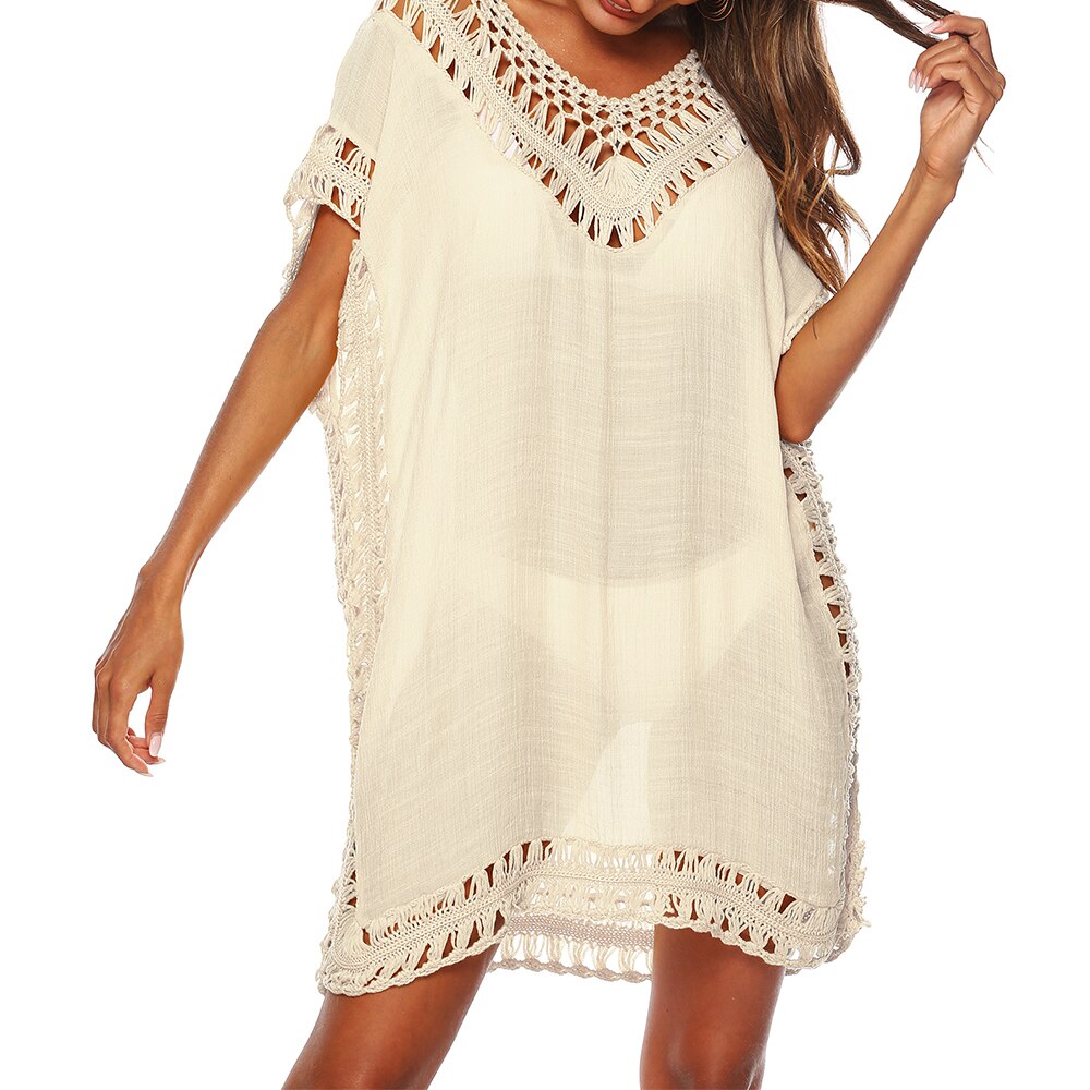 Sexy Hollow Out Solid Loose Tunic Bikini Cover Up Dress