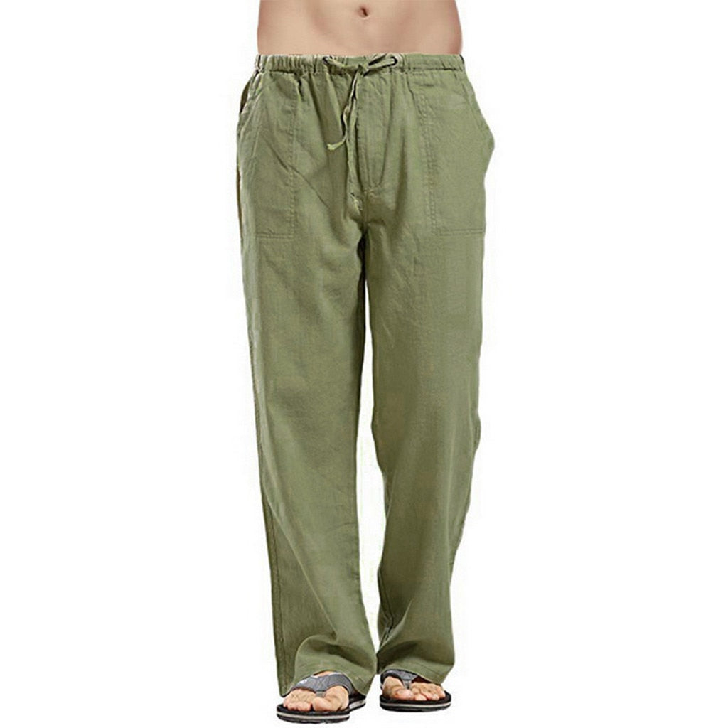 Casual Elastic Waist Linen Hip-Hop Trouser Pants - Size 4XL
