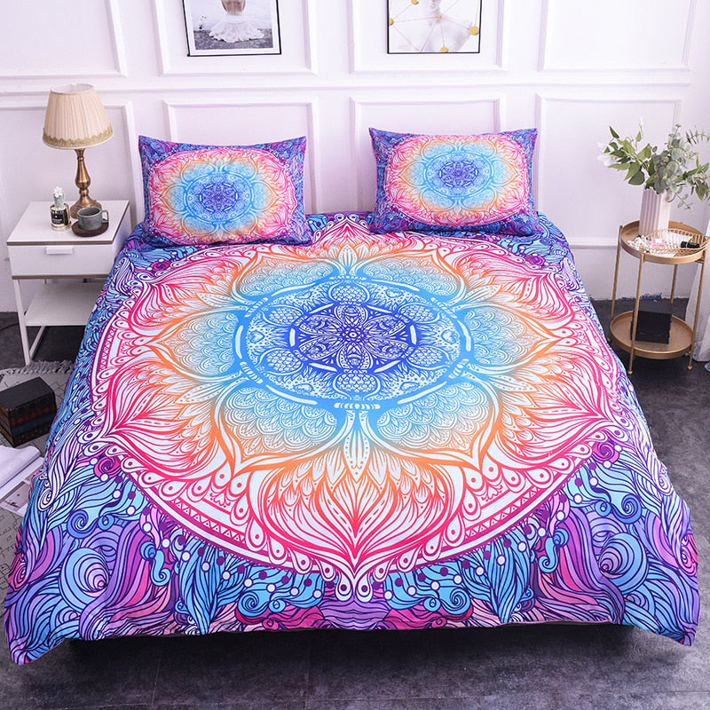 Mandala Abstract Flower Bohemian Quilt Bedding Set - size 200x200cm 3pcs