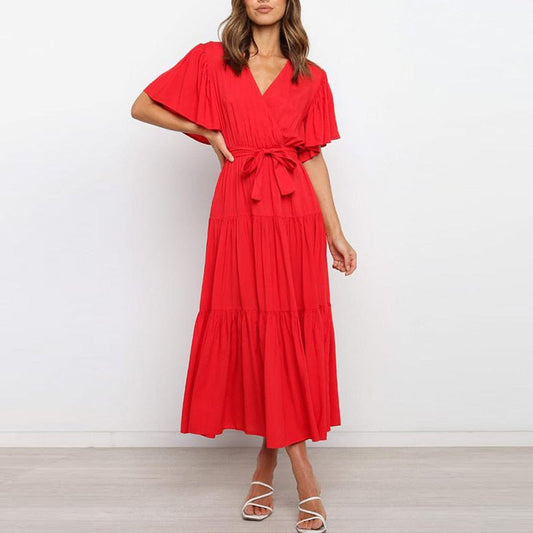Summer Lace-up Ruffled High Waist Bohemia Dress