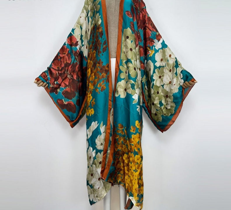 Boho Colorful Stitch Kimono Kaftan Cardigan