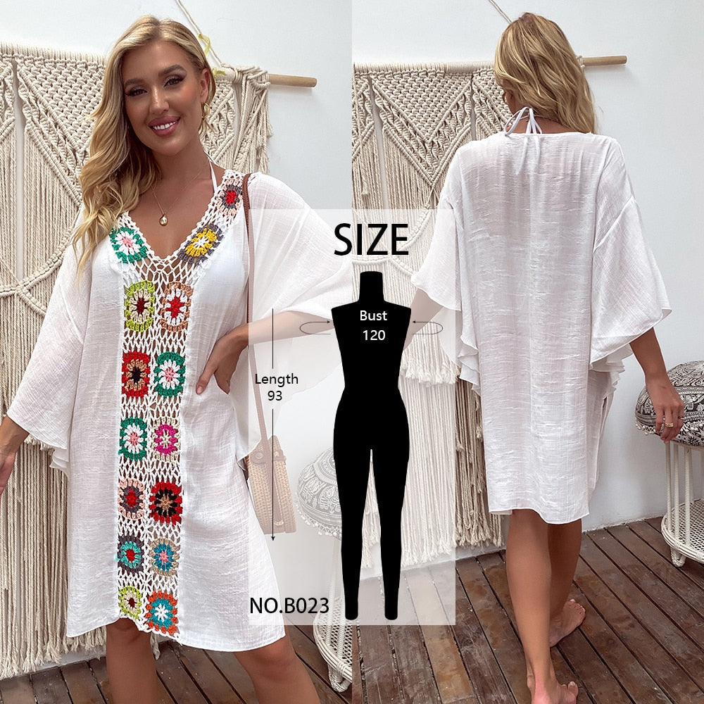 Summer Crochet Tunic Knitted Cover Up Long Cover-Up