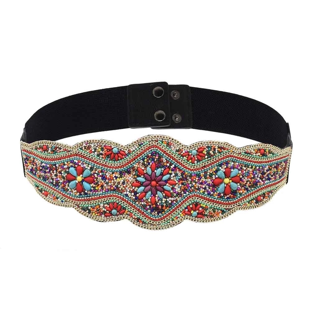 Tribal Boho Colorful Resin Beads Stone Wide Belt