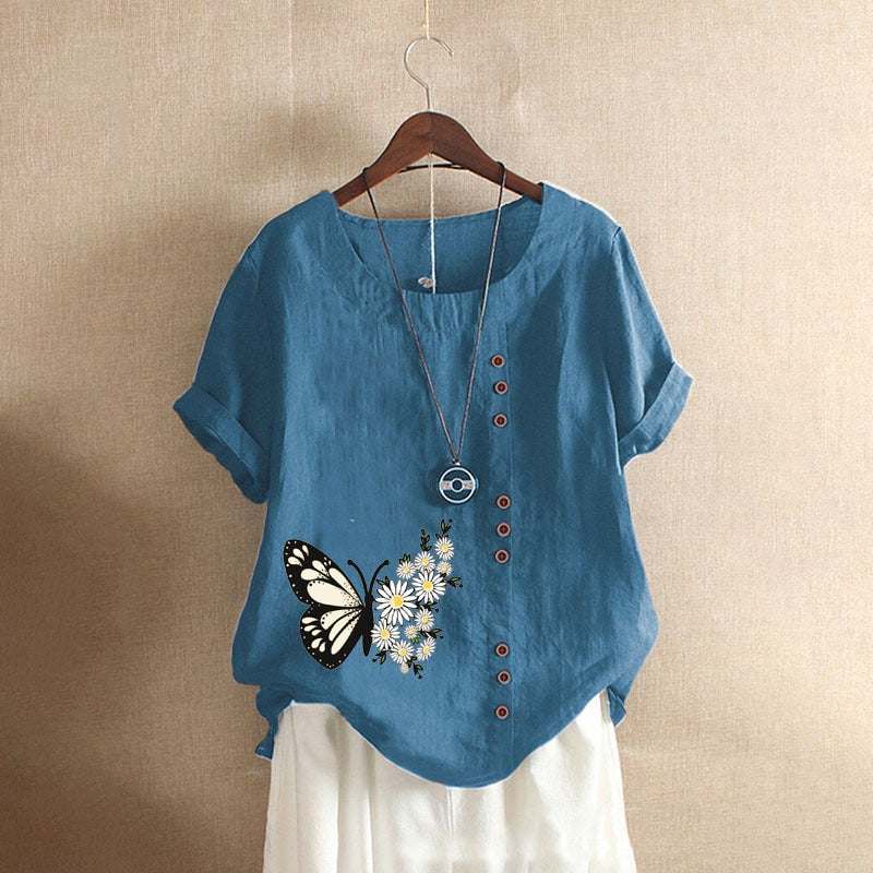 Summer Cotton Linen Femme Vetement Tshirt - size XXL