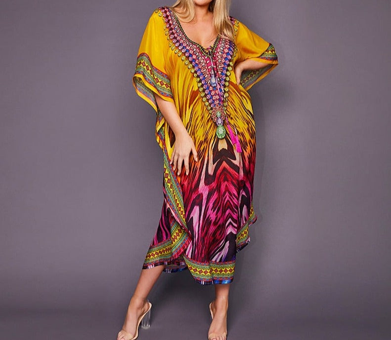 Kaftan Tunic Dress Robe - Ishka