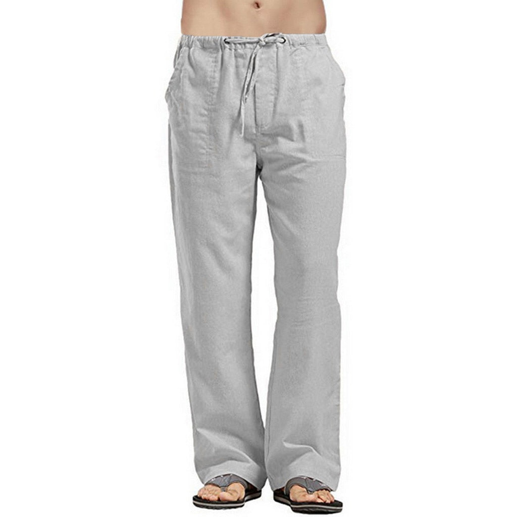 Casual Elastic Waist Linen Hip-Hop Trouser Pants - Size 4XL