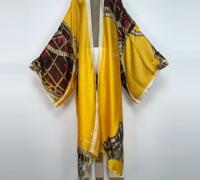 Boho Colorful Stitch Kimono Kaftan Cardigan