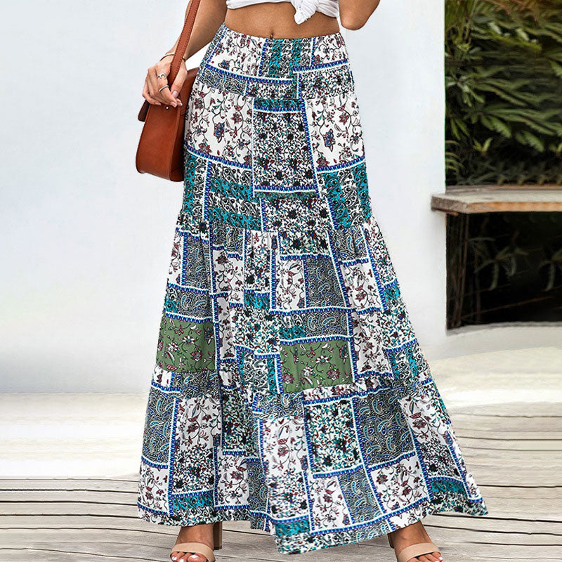 Boho Floral Big Swing High Waist Maxi Loose Skirt