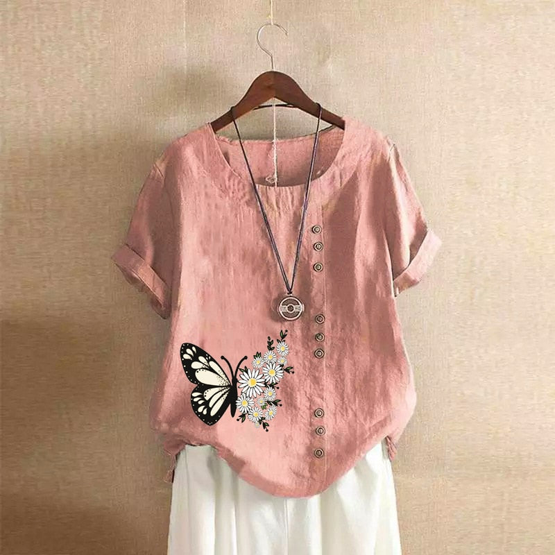 Summer Cotton Linen Femme Vetement Tshirt - size small