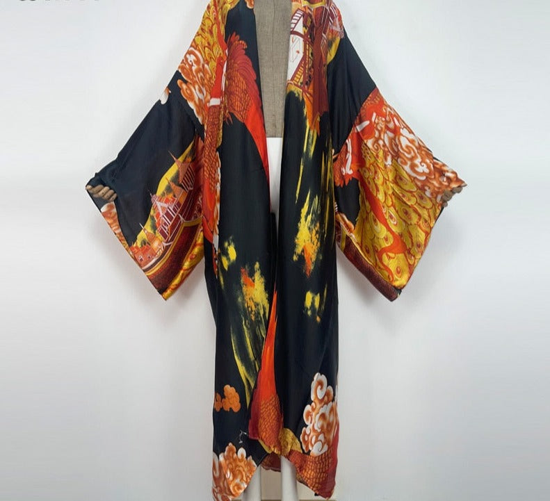 Boho Colorful Stitch Kimono Kaftan Cardigan