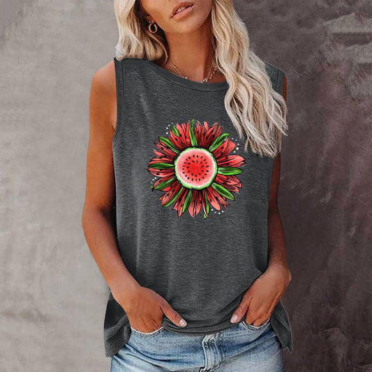 Funny Watermelon Sunflower Print Sleeveless Tshirt