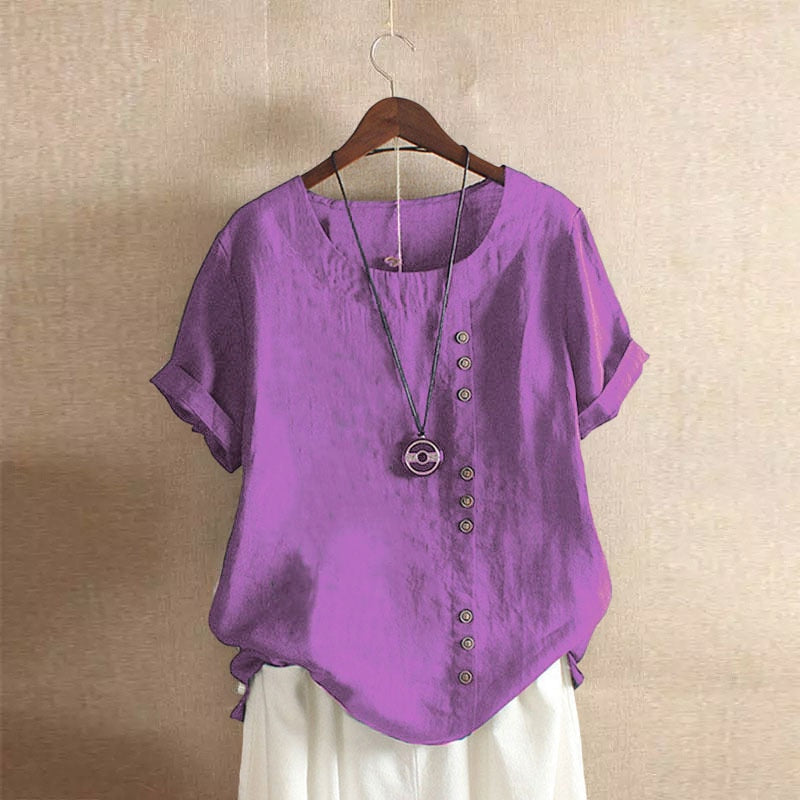 Summer Cotton Linen Femme Vetement Tshirt - size XXL