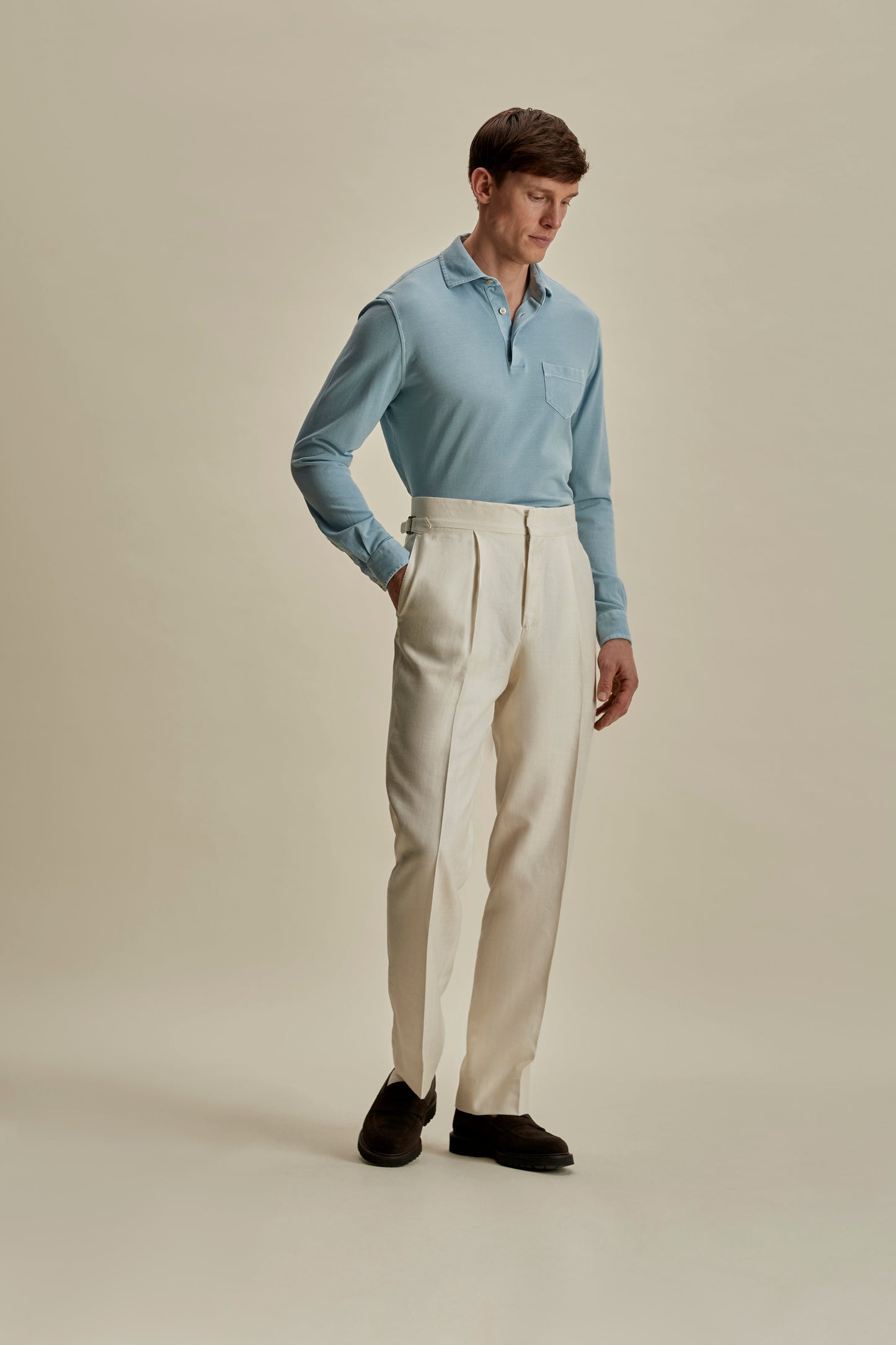 Cotton Pique Long Sleeve Polo Shirt
