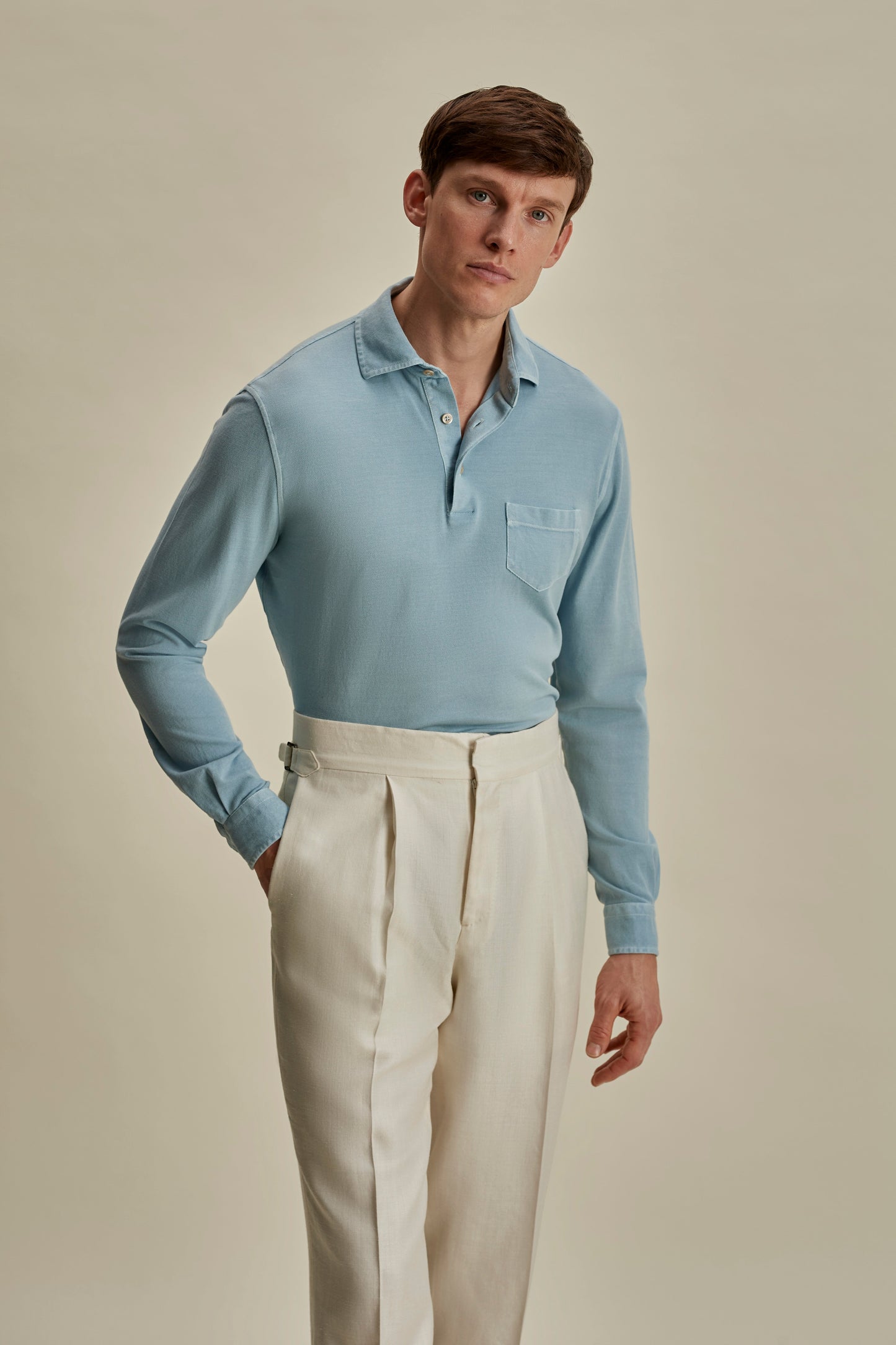 Cotton Pique Long Sleeve Polo Shirt