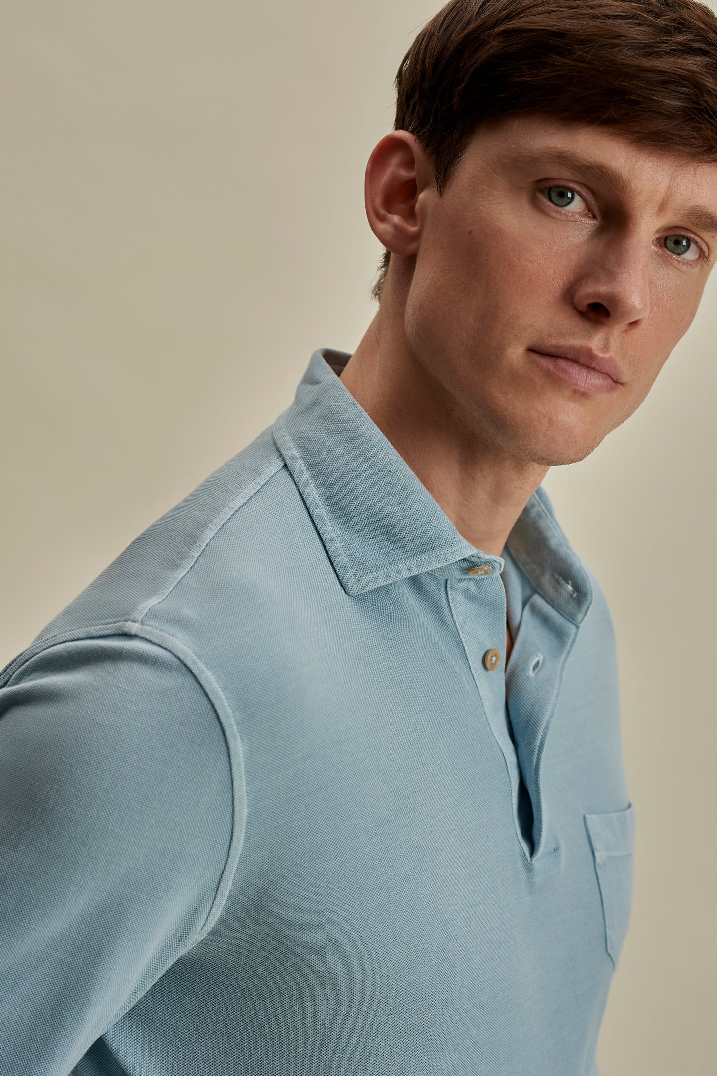 Cotton Pique Long Sleeve Polo Shirt